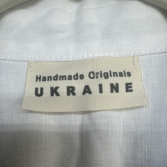 Handmade Ukraine Blue White Embroidered Vyshyvanka Button Up Blouse Medium - Picture 3 of 8